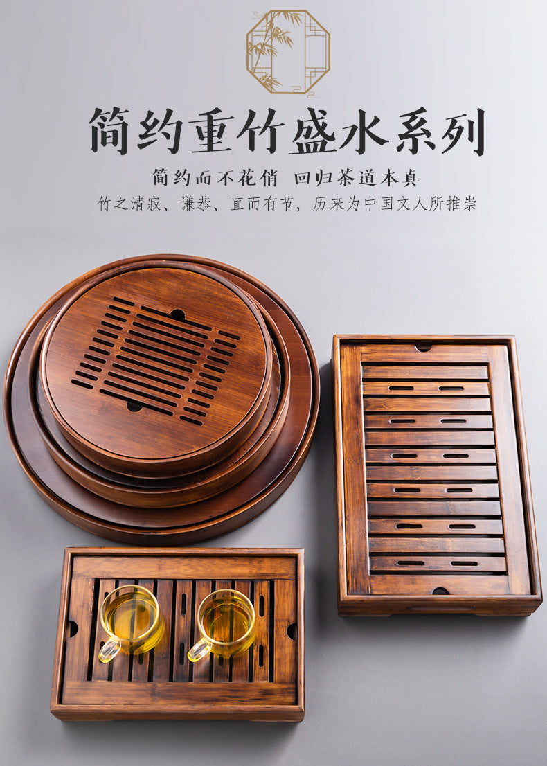 Vassoio da tè The Way of Bamboo • Realizzato a mano con accumulo e drenaggio dell'acqua