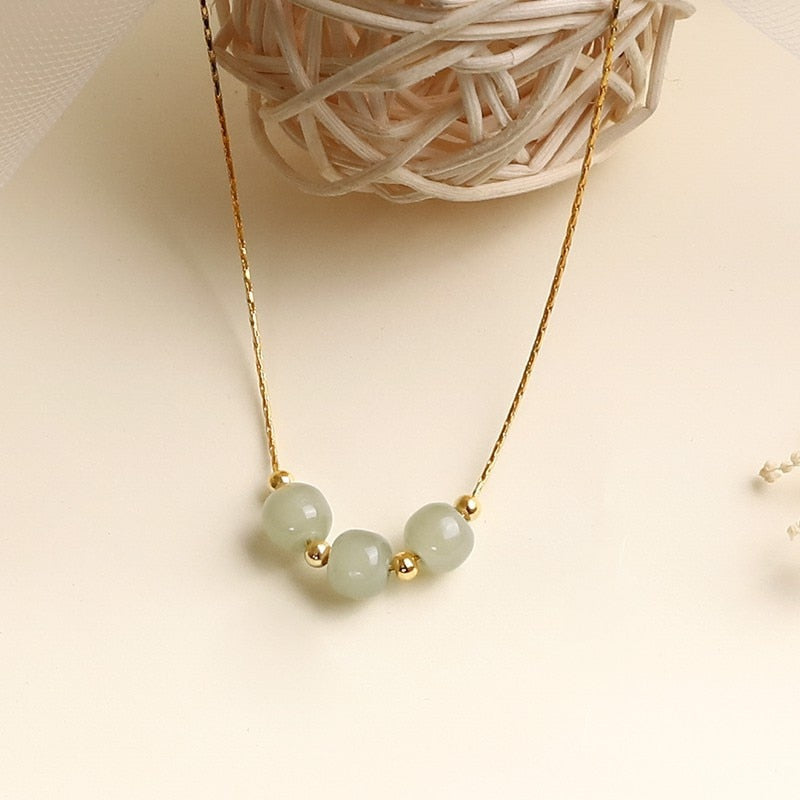 Trinity Jade Gold Necklace • 14K Gold Plate with 925 Silver Chain • High Quality Hetian Jade