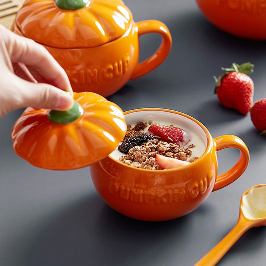 Handmade Pumpkin Cup & Spoon Set • Small to Extra-Large Sizes • Multi-Purpose for Pumpkin Spice Latte, Breakfast, Oatmeal, Tea, Coffee, Soup, Dessert