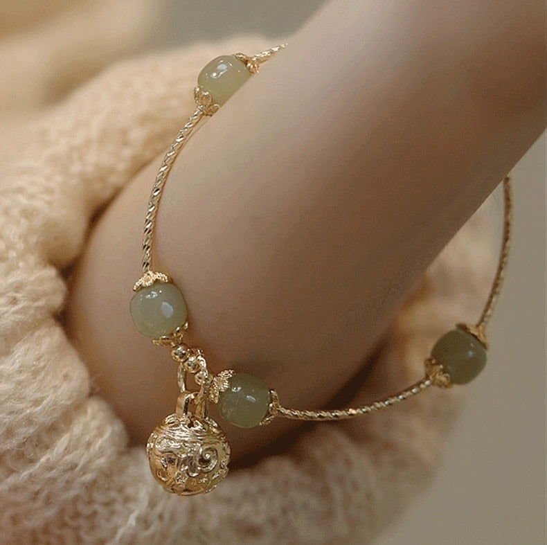 Jade Bell Bracelet • Copper 14k Gold Plate