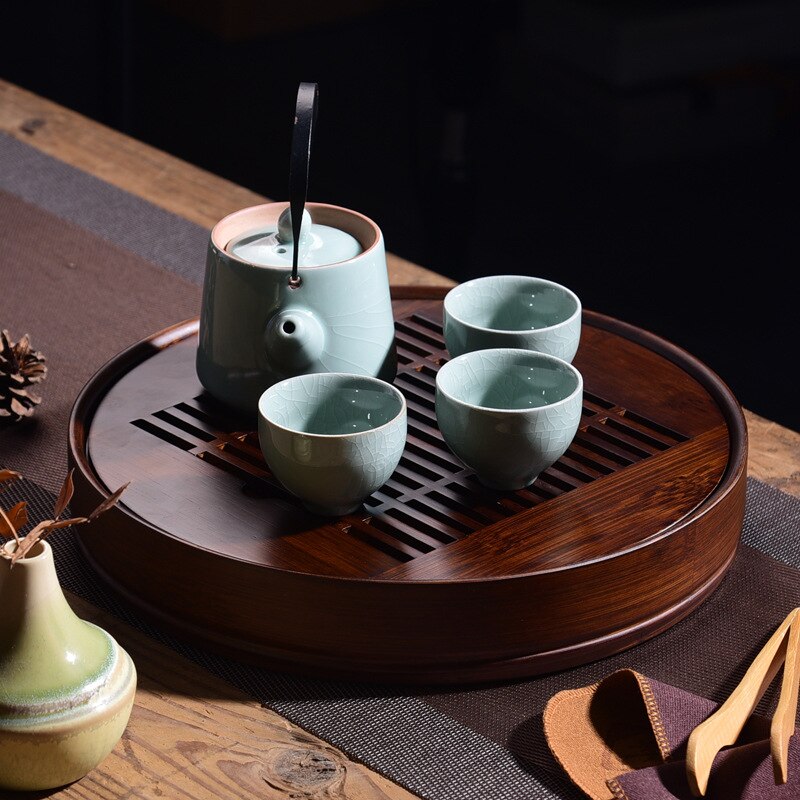 The Way of Bamboo Tea Tray • Fait à la main avec stockage et drainage de l'eau