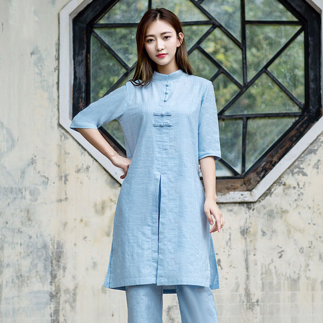 Heaven & Earth Áo Dài Qigong Outfit • Vietnamese & Chinese Style • High Quality Linen Set
