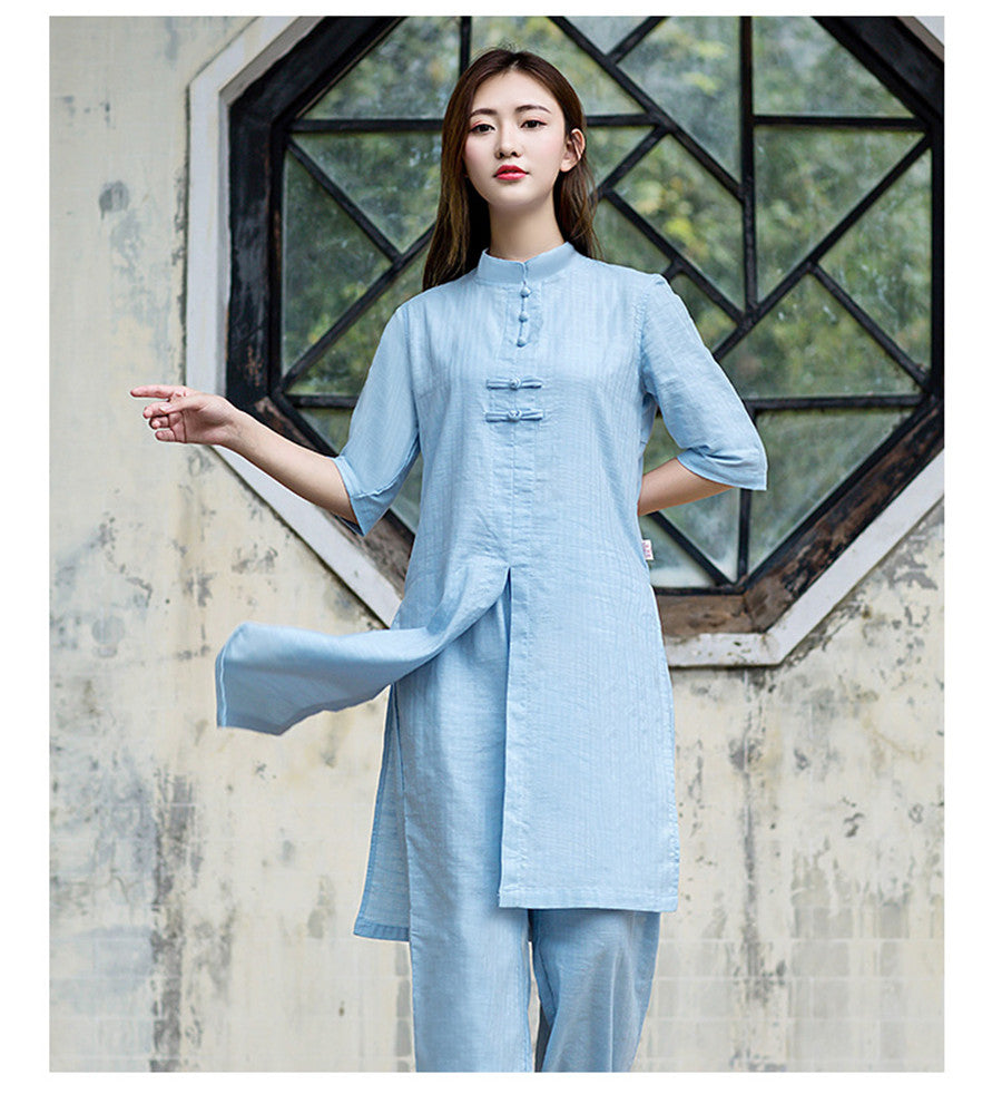 Heaven &amp; Earth Áo Dài Qigong Outfit • Style vietnamien et chinois • Ensemble de lin de haute qualité