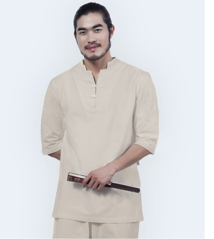 Heaven's Collar Qigong Outfit, dans Yang (usine de lin de haute qualité)