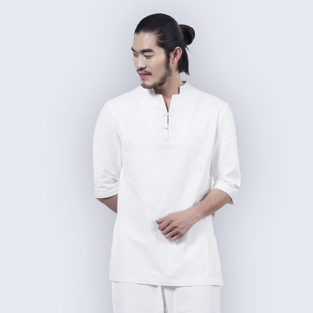 Heaven's Collar Qigong Outfit, dans Yang (usine de lin de haute qualité)