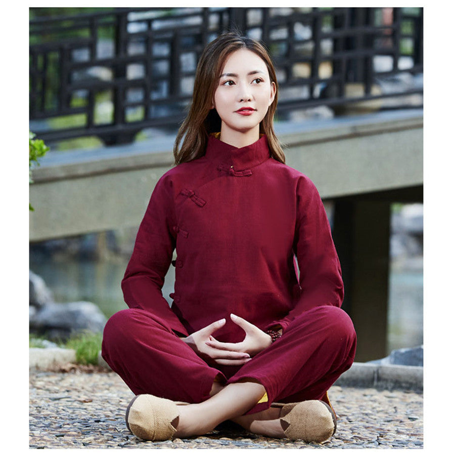 Immortal Peach Qigong Outfit • Warmth for Indoors/Outdoors (High Quality Linen Quilting Integration)