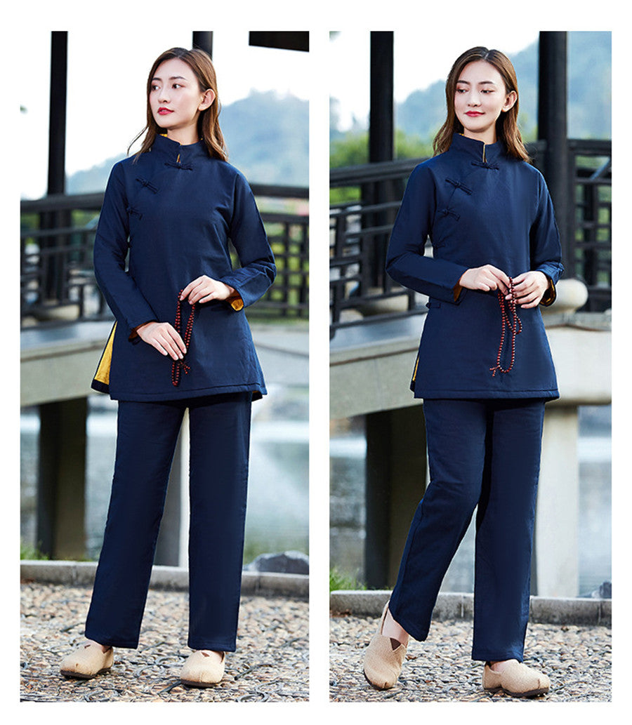 Immortal Peach Qigong Outfit • Chaleur pour l'intérieur/l'extérieur (intégration de courtepointe en lin de haute qualité)