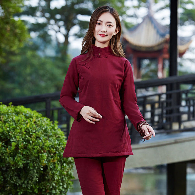 Immortal Peach Qigong Outfit • Chaleur pour l'intérieur/l'extérieur (intégration de courtepointe en lin de haute qualité)