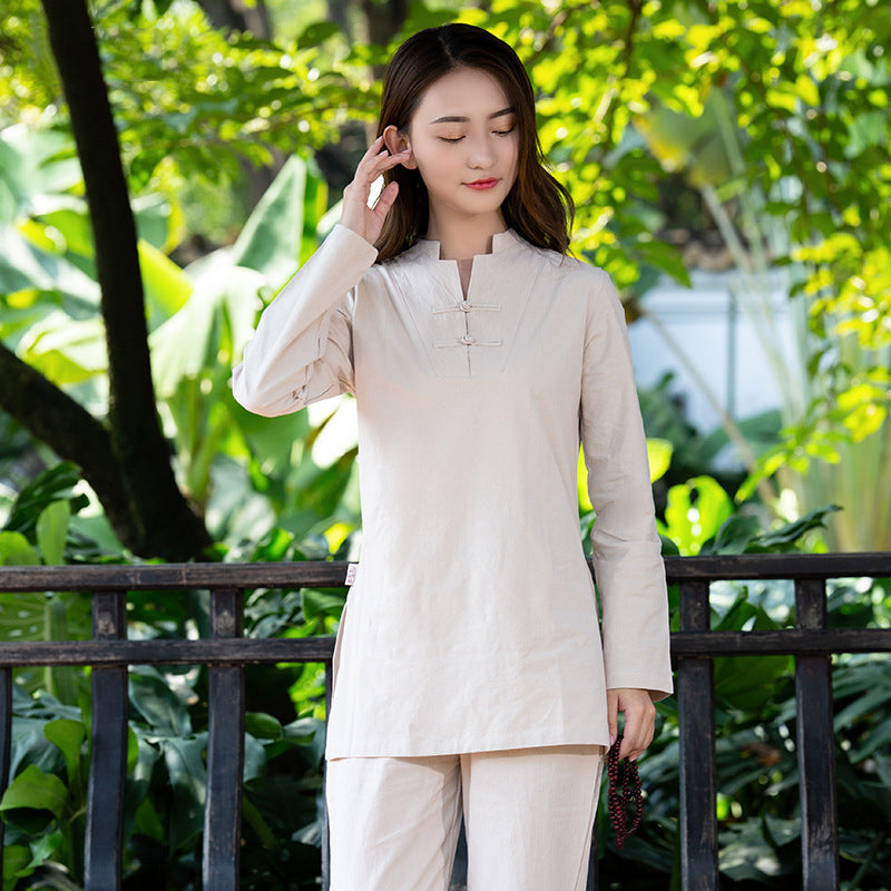 Heaven's Collar Qigong Outfit, dans Yin (usine de lin de haute qualité)
