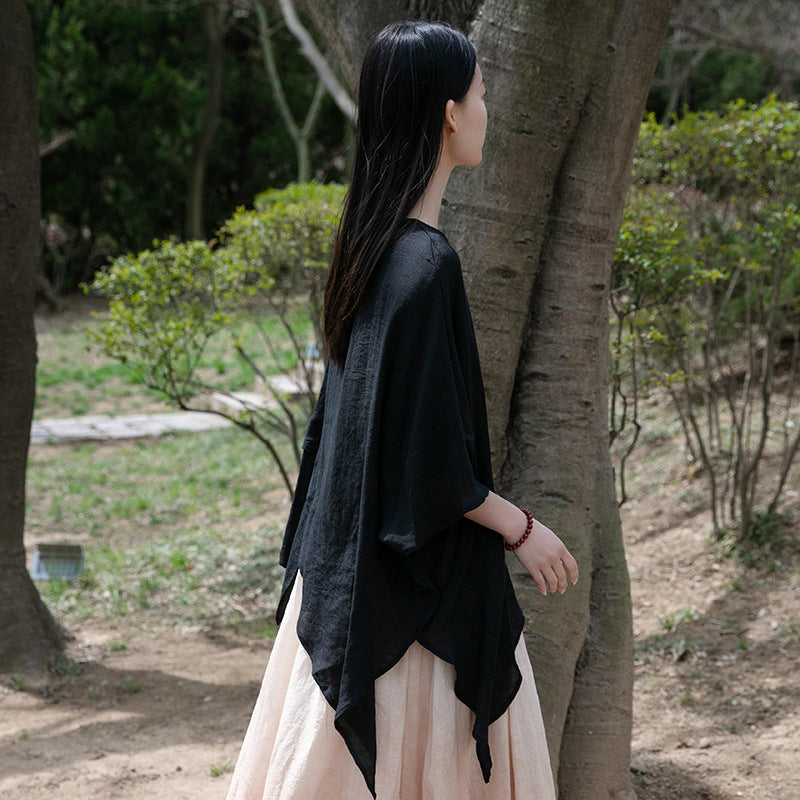 The Dao 道 of Zen Flow Cloak • Cooling Tencel Lyocell Slub Blend • Butterfly Sleeves