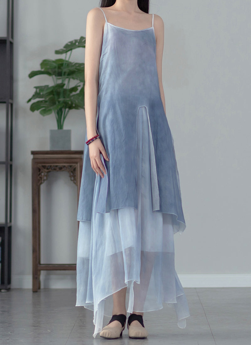 The Dao 道 of Zen Water & Earth Gradient Dress • Flowy Movement • Double-Lining • Linen Cotton